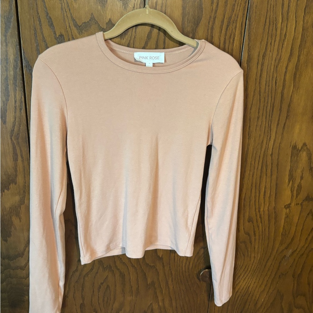 Pink Rose Fitted Long Sleeve Pink T-Shirt